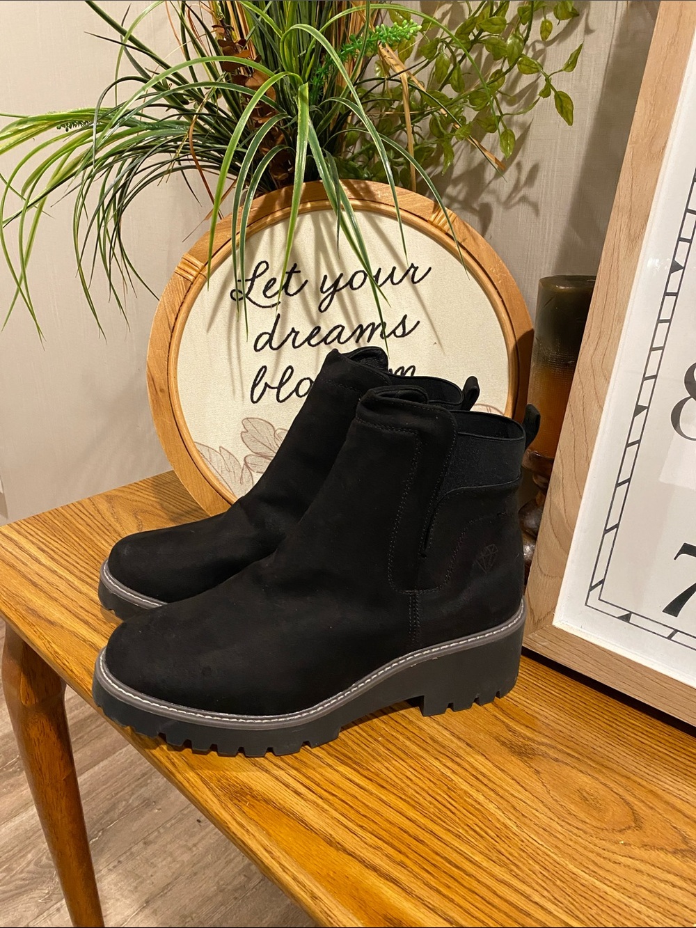 Women's Black Suede Platform Chelsea Booties